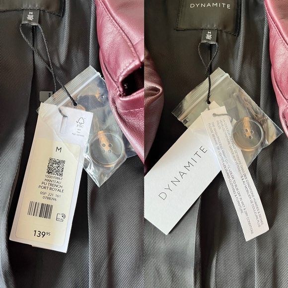 SOLD NWT Dynamite Faux Leather Trench Coat M Burgundy Port Royale - Picture 7 of 15